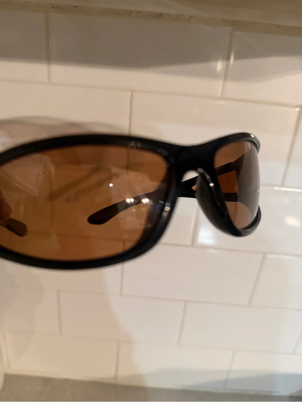Retro 90s polarized wraparound Black Frame Sunglasses with sheer Brown Lenses